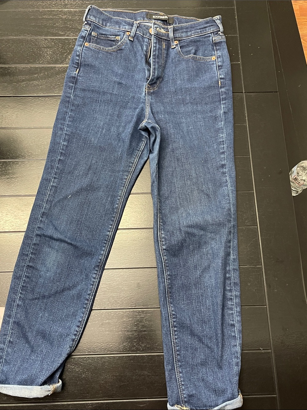Express Dark Blue High-Rise Straight Women’s Jeans (IN: 9)